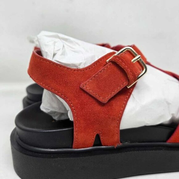 Women's EU 41 (US 10-10.5) By Anthropologie Footbed Fisherman Flats sandals red - Picture 5 of 11